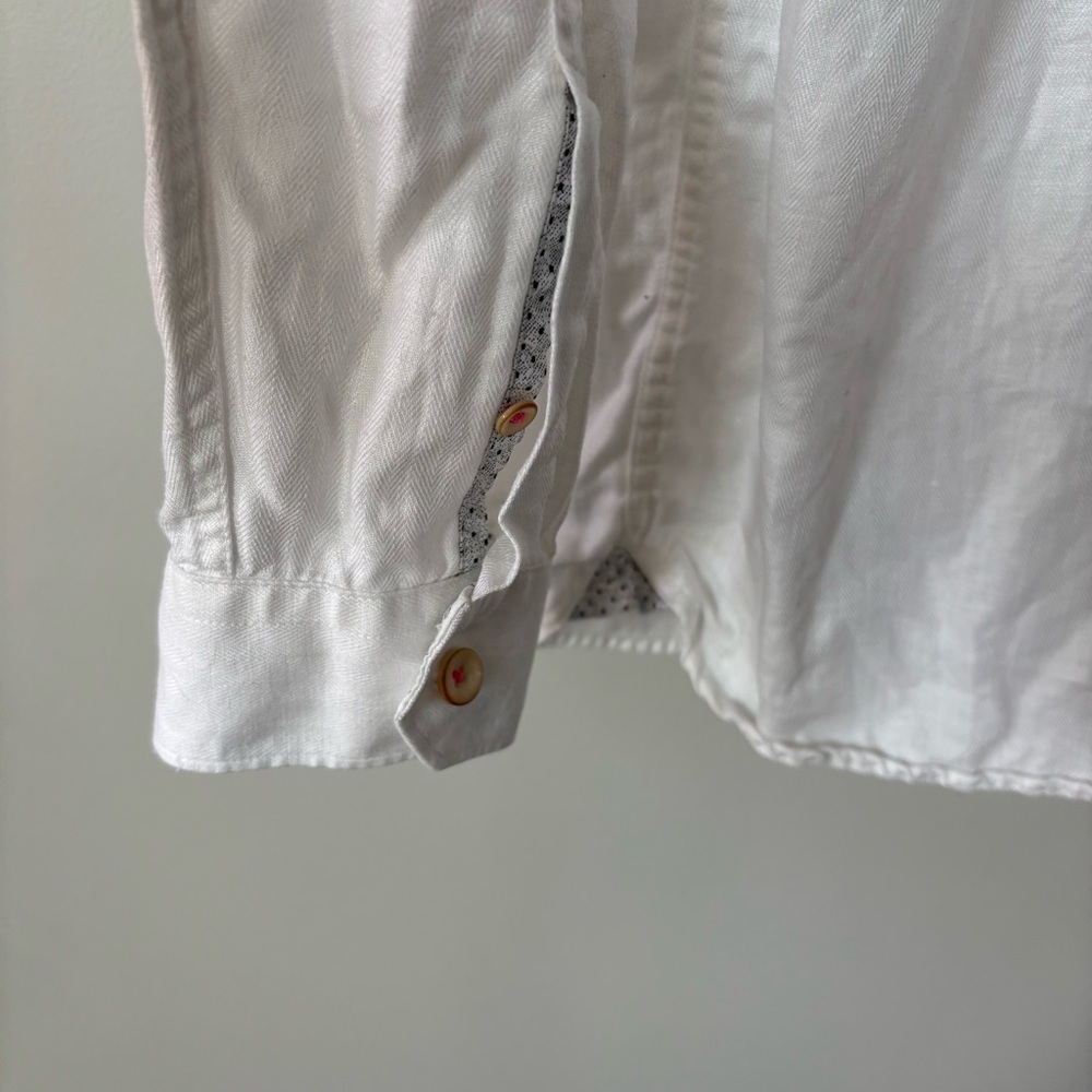 Ted Baker White Linen & Cotton Button Down Shirt Size 5/XL - Picture 6 of 11